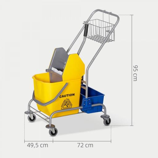 Carro de Limpieza con Cubos de Fregona de 25L Escurridor Cubeta y Estantes para Hotel Oficina 72x49,5x95 cm Amarillo [1]
