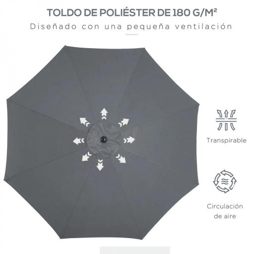 Sombrilla de Jardín con Manivela y Techo Inclinable y para Patio Terraza Exterior Ø300x252 cm Gris [3]