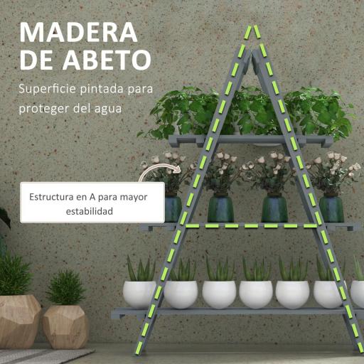 Soporte para Plantas Plegable de Madera Estantería para Macetas de 3 Niveles con Marco en A 100x36x112 cm Gris [3]