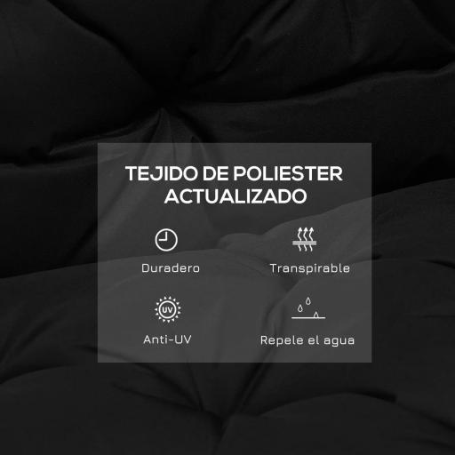 Cojín para Banco con Respaldo 100x98x8 cm de 2 Plazas con Cordones de Fijación para Jardín Terraza Balcón Exterior Negro [2]