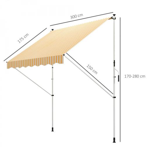 Toldo Manual Retráctil 300x150x170-280 cm con Altura Ajustable Manivela y Protección Solar para Terraza Naranja [1]