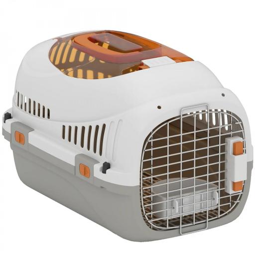 Transportín para Gatos Perros Pequeños de Plástico Carga 4 kg con Claraboya Cuenco Puerta de Acero Gris Claro [8]