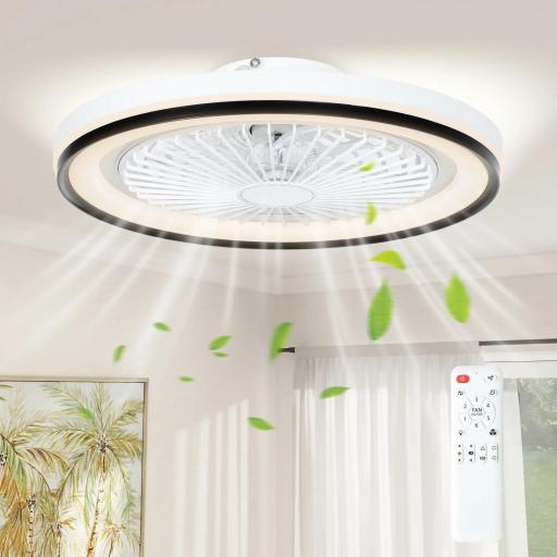 Ventilador de Techo con Luz LED Regulable Motor DC Silencioso Control Remoto y Temporizador 2/4 Horas Ø46x16 cm Blanco [5]