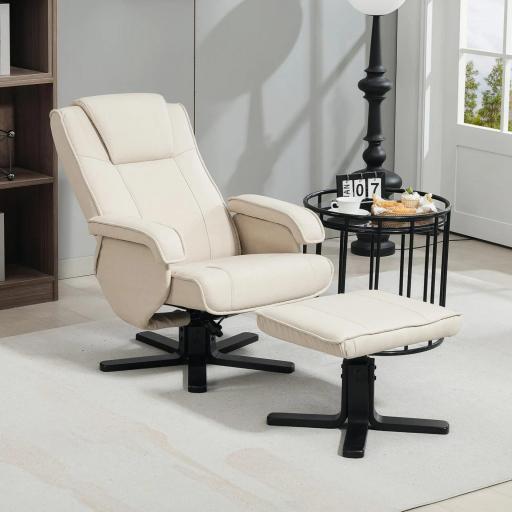 Sillón Relax Reclinable con Reposapiés Giratoria Tapizado en Lino con Base de Madera Beige [5]