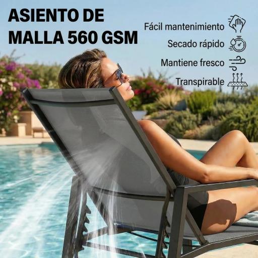 Tumbona Plegable con Reposapiés Retráctil Respaldo Ajustable 5 Niveles Tela de Textilene Marco Acero Gris Oscuro [4]