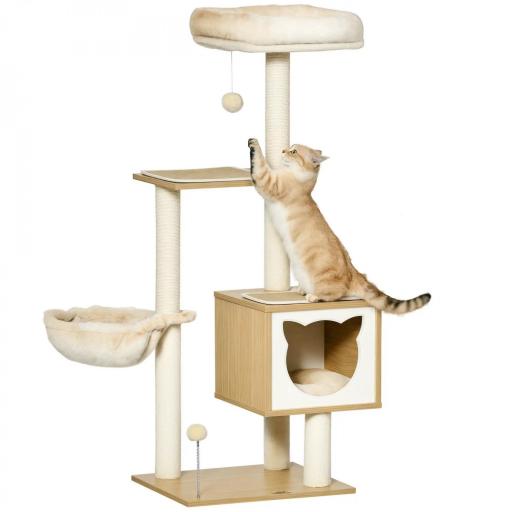 Árbol Rascador para Gatos con Plataforma Torre Escalador para Gatos con Hamaca Caseta Cama Postes 48x40x126 cm Beige [9]