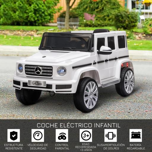 Coche Eléctrico para Niños de Batería 12 V BENZ G500 con Control Remoto Música Bocina 3-5 km/h Carga 30 kg Blanco [2]