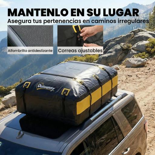 Bolsa de Techo para Coche 594L Impermeable con 6 Correas Alfombrilla Antideslizante Ganchos para Vehículos Amarillo [5]