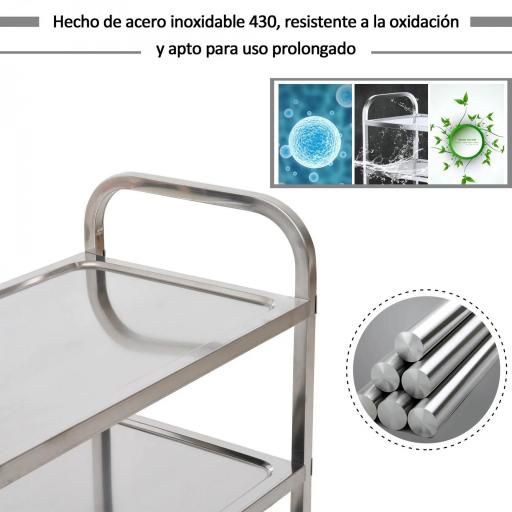 Carrito Auxiliar con Ruedas de Acero Inoxidable 90,5x50,5x88,2 cm Carrito de Cocina con Bandejas y 2 Brazos Plata [8]