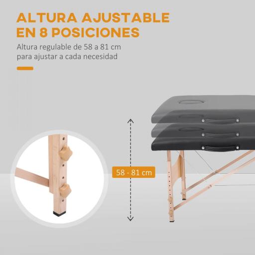 Camilla de Masaje Plegable con Marco de Madera con Altura Regulable y Bolsa de Transporte 186x60x58-81 cm Negro [8]