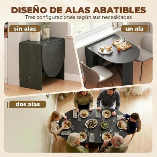 Mesa de Cocina Plegable con Alas Abatibles Mesa de Cocina Plegable de Forma Ovalada Estilo Moderno 163x80x75 cm Negro [6]