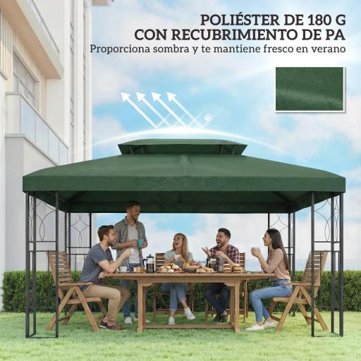 Toldo de Recambio 4x3 m con Techo Doble Orificios de Drenaje y Protección UV Solo Toldo NO Incluye Marco Verde [7]