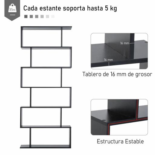 Estantería para Libros Moderna Librería con 6 Estantes para Comedor Salón Estudio 80x23x192 cm Negro [2]