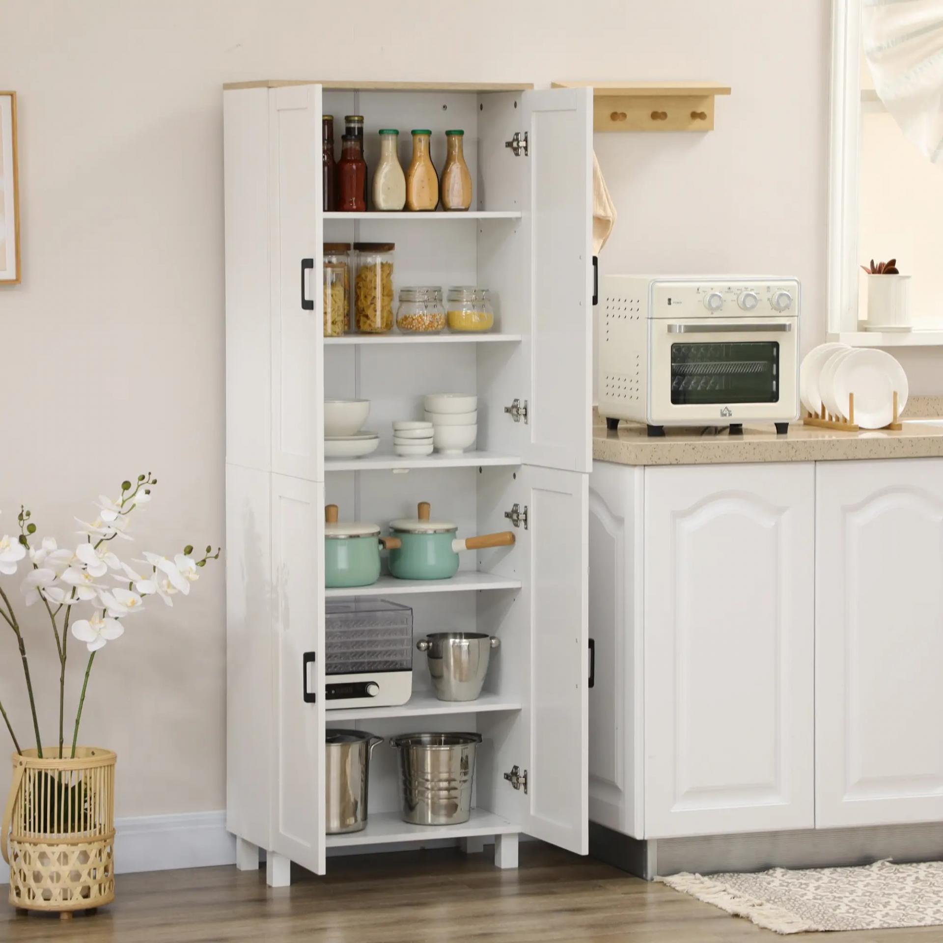 Alacena de Cocina Armario de Almacenaje Multifuncional con 4 Puertas y Estantes Ajustables 60x30x171 cm Blanco