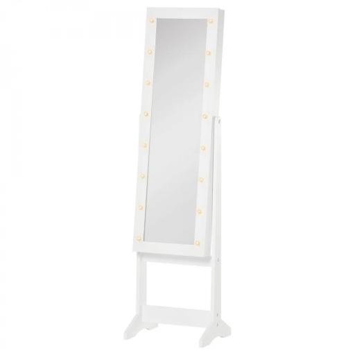 Espejo Joyero de Pie con 16 Luces LED y Ángulo Ajustable Organizador de Joyas con Estantes 36x30x136 cm Blanco Cálido [9]