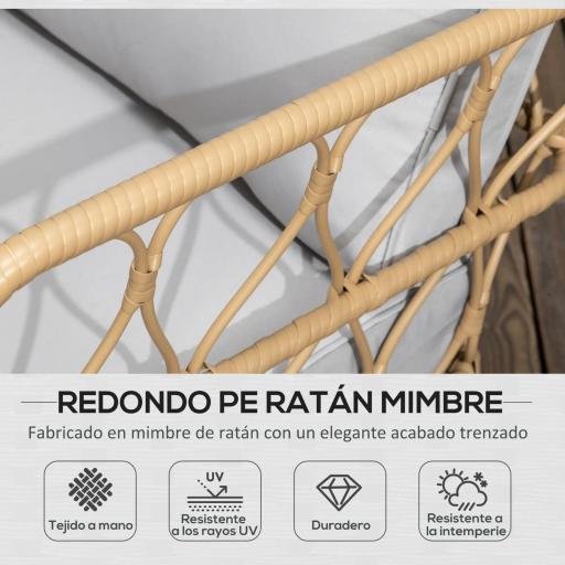 Conjunto de Jardín de Ratán Sintético con Sofá Doble 2 Sillones y Mesa de Centro con Encimera de Cristal y Cojines [3]