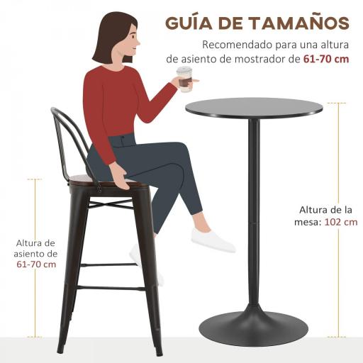 Mesa Alta de Bar Redonda Mesa de Cocina Moderna con Encimera Laminada y Marco de Acero para 2 Personas Ø60x102 cm Negro [4]