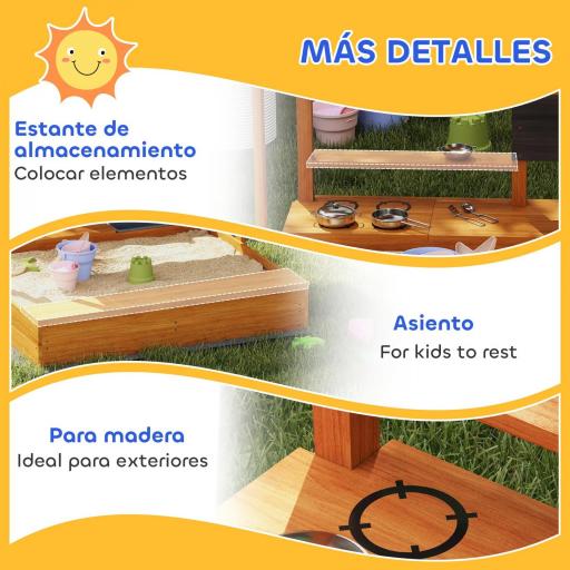 Arenero de Madera para Niños con Techo Regulable con Juguetes de Cocina Juego para Niños 3-7 Años 114x110x110 cm Marrón [4]