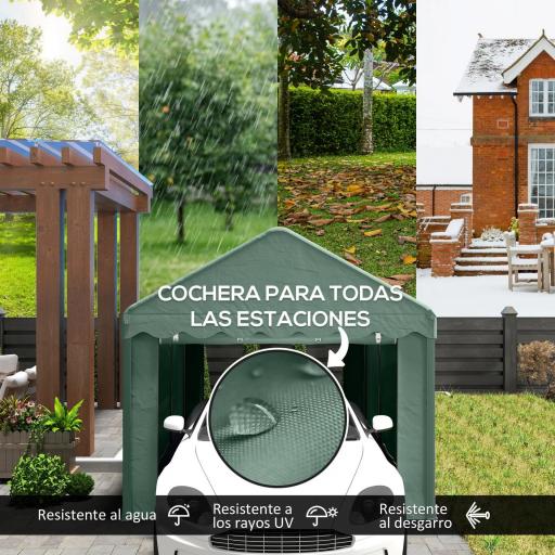 Garaje Exterior para Coche 6x3 m Impermeable Anti-UV con Paredes Laterales Desmontables y 2 Puertas con Cremallera Verde [2]