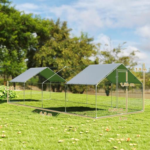 Gallinero para Exterior Grande de Acero Galvanizado 6,8x3x1,9 m 20,4 m² con Cubierta Tela Oxford y Cerradura Plata [1]