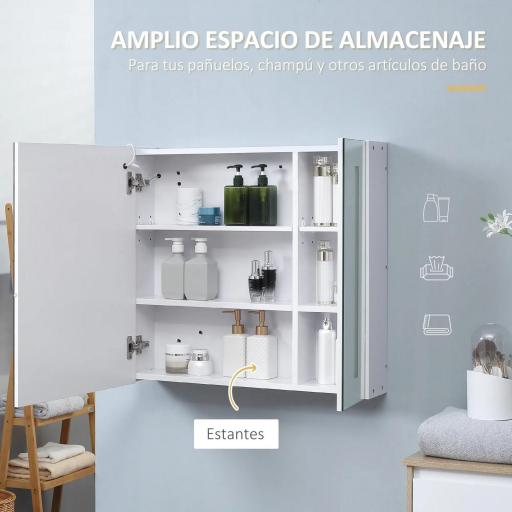 Armario con Espejo de Baño con Luz LED Mueble de Baño Colgante con Interruptor Táctil 70x15x65cm Blanco [3]