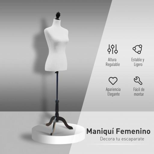 Maniquí de Costura Femenino Maniquí de Costura Ajustable a 130-168 cm con Trípode de Madera para Fotografía de Moda Exposición de Prendas Blanco [2]