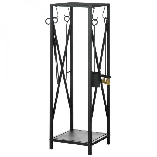Estante de Leña Metálico Leñero de Exterior con Ganchos Pala Cepillo Atizador y Tenazas Carga 65 kg 34x34x111 cm Negro [8]