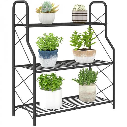Soporte para Plantas de 3 Niveles Estantería Metálica Resistente para Interior y Exterior 69x28,5x78 cm Negro [8]