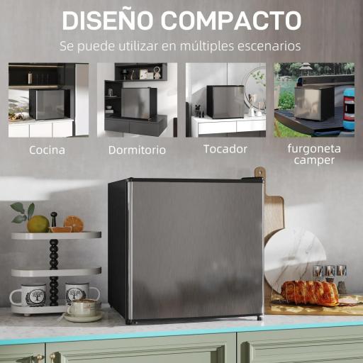 Mini Nevera Silenciosa 46 L Clase E Frigorífico Pequeño con Temperatura Regulable y Puerta Reversible 48x44x49 cm Plata [7]