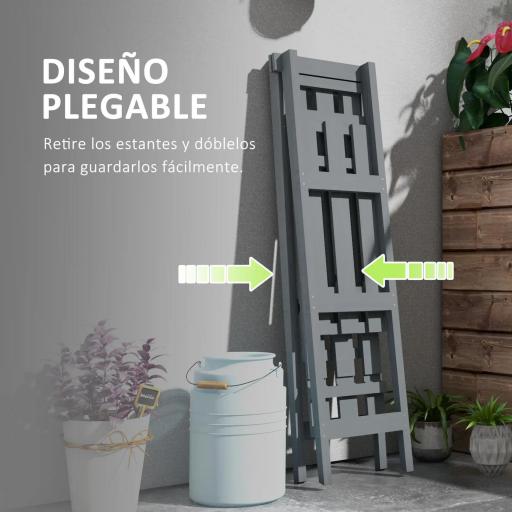 Soporte para Plantas Plegable de Madera Estantería para Macetas de 3 Niveles con Marco en A 100x36x112 cm Gris [5]