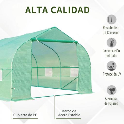 Invernadero Tipo Caseta de Jardín o Terraza 6x3x2 m para Cultivo de Plantas y Semillas Color Verde [2]