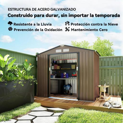 Caseta de Jardín Exterior con Base de Refuerzo Sin Suelo 213x130x185 cm con 2 Puertas Correderas y 4 Ventanas Marrón [6]