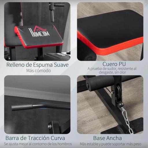 Máquina de Musculación con Placas de Peso de 65 kg Carga Max. 100 kg para Entrenamiento Fitness en Hogar Negro y Rojo [5]
