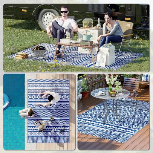 Alfombra Reversible 182x274 cm Estilo Moderno para Terraza Balcón Patio Camping Playa Azul Oscuro y Blanco [4]