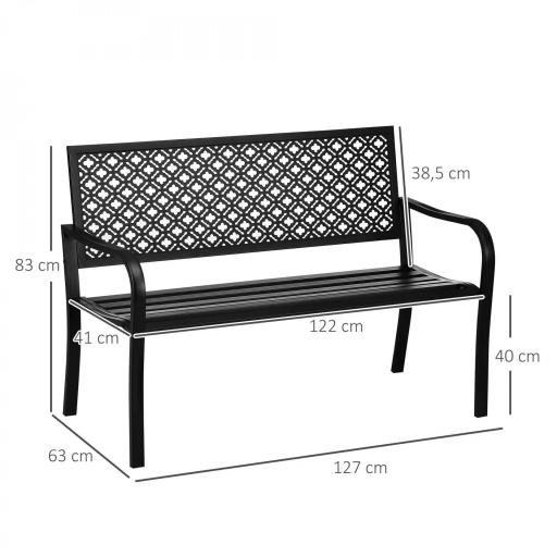 Banco de Jardín de Acero Banco de 2 Plazas con Respaldo Decorativo para Terraza Patio 127x63x83 cm Negro [1]
