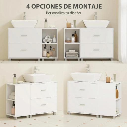 Mueble Bajo Lavabo Mueble de Baño con 2 Cajones y 2 Estantes Abiertos para Lavabo con Pedestal 90x30x60 cm Blanco [2]