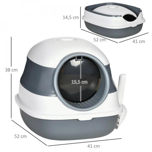 Caja de Arena para Gatos Plegable Arenero Cerrado para Gatos con Pala 52x41x38 cm Blanco y Gris [1]