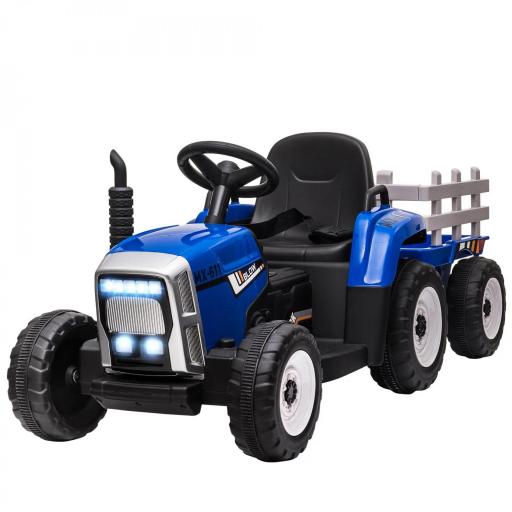 Tractor Eléctrico con Remolque para Niños 3-6 Años con Control Remoto y Cinturón de Seguridad 136,5x50x52,5 cm Azul [10]