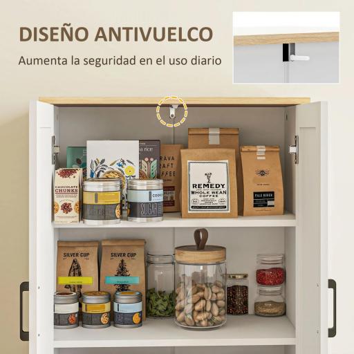 Alacena de Cocina con Estantes Ajustables Puertas de Ratán y Sistema Anti-vuelco 60x30x170 cm Blanco [3]