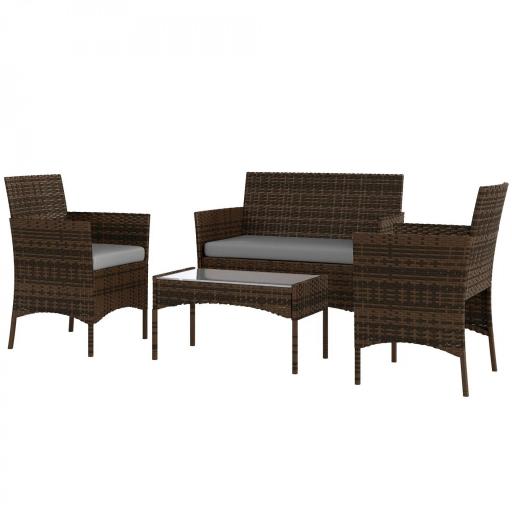 Conjunto Muebles Jardín de Ratán Sintético con Sofá Sillones y Mesa de Vidrio Templado y Cojines Marrón y Gris [8]