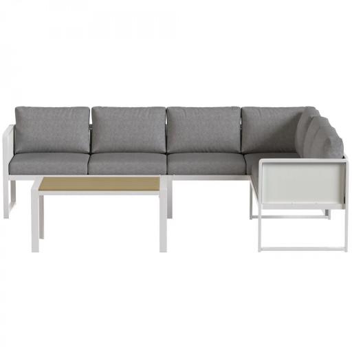 Conjunto de Jardín Exterior con Cojines 3 Sofás de 2 Plazas Mesa con Tablero Efecto Madera WPC y Cojines Gris y Blanco [8]