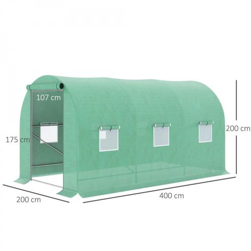 Invernadero de Exterior 4x2x2 m Invernadero de Túnel con 6 Ventanas de Malla y Puerta Enrollable con Cremallera Invernadero de Huerto Anti-UV para Patio Jardín Verde [1]