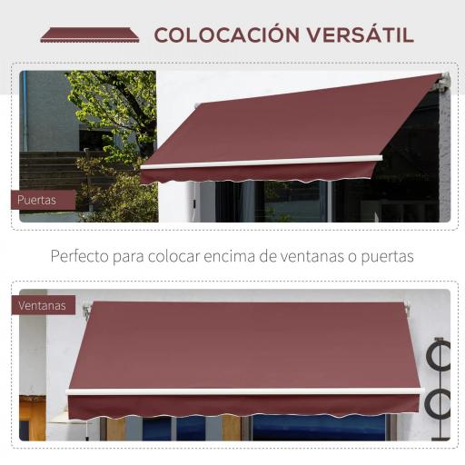 Toldo Retráctil Manual 3,5x2,5 m con Ángulo Ajustable Manivela Estructura de Aluminio y Protección UPF30+ Rojo Vino [5]