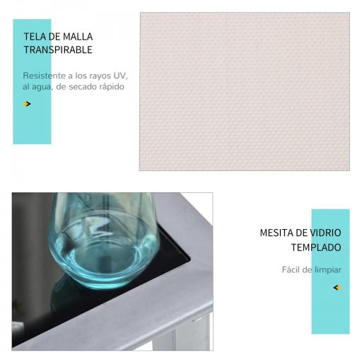 Set de 2 Tumbonas Jardín Exterior con Mesa Auxiliar de Vidrio Templado Tumbonas con Respaldo Reposabrazos para Patio Piscina Terraza Exterior Beige [4]