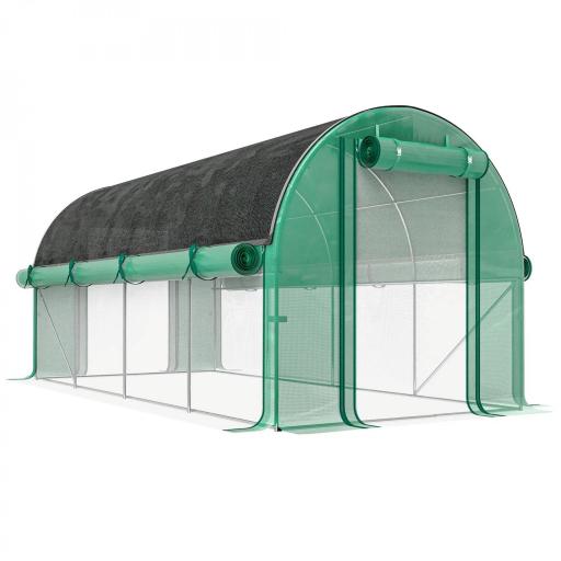 Invernadero de Túnel 4,5x2x2 m con Cubierta PE 140 g/m² Paredes Laterales Enrollables 8 Ventanas y 2 Puertas Verde [8]