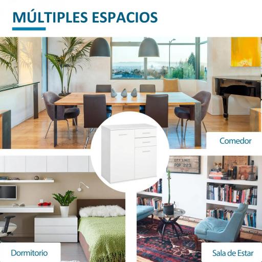 Mueble Auxiliar de Salón Aparador Estrecho con Puertas y Cajones 71x35x76cm Blanco [7]