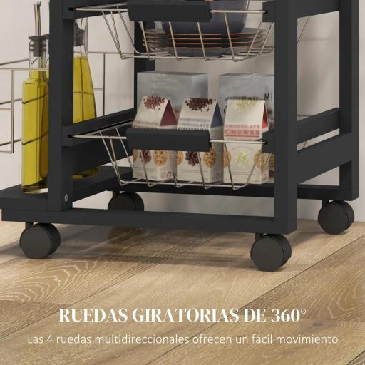 Carrito de Cocina con Ruedas Carrito Multiusos con Cajón 4 Cestas Extraíbles de Metal y Bastidores 47x37x83 cm Negro [4]