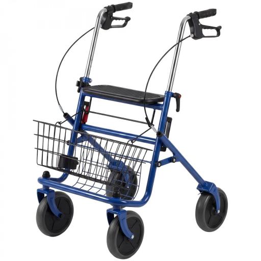 Andador para Ancianos Plegable con Asiento 4 Ruedas Altura Ajustable Frenos de Maneta Cesta Bandeja Porta Bastón Azul [9]