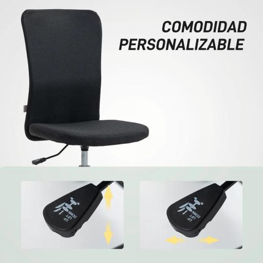 Silla de Oficina con Ruedas Altura Ajustable y Tapizado en Lino Sintético para Oficina o Estudio 53x43x85-93 cm Negro [5]