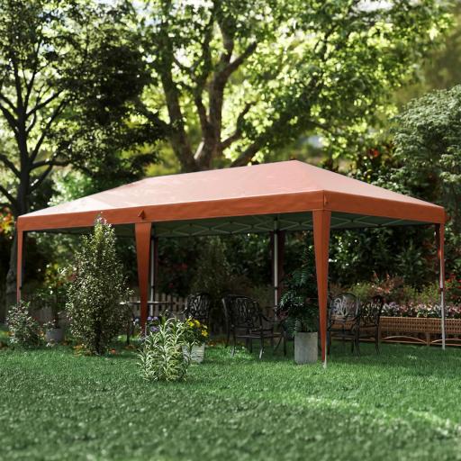 Carpa Plegable 6x3 m con Altura Ajustable en 3 Niveles Bolsa de Transporte Anti-UV y Marco de Acero Café [1]